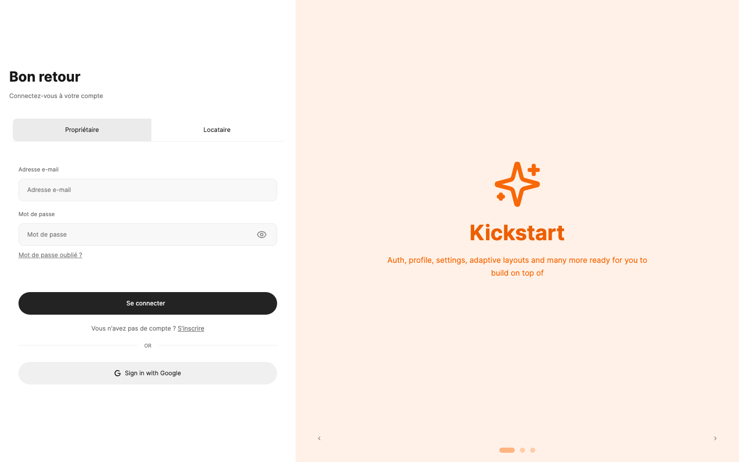 Page de connexion FairePlace onglet Locataire