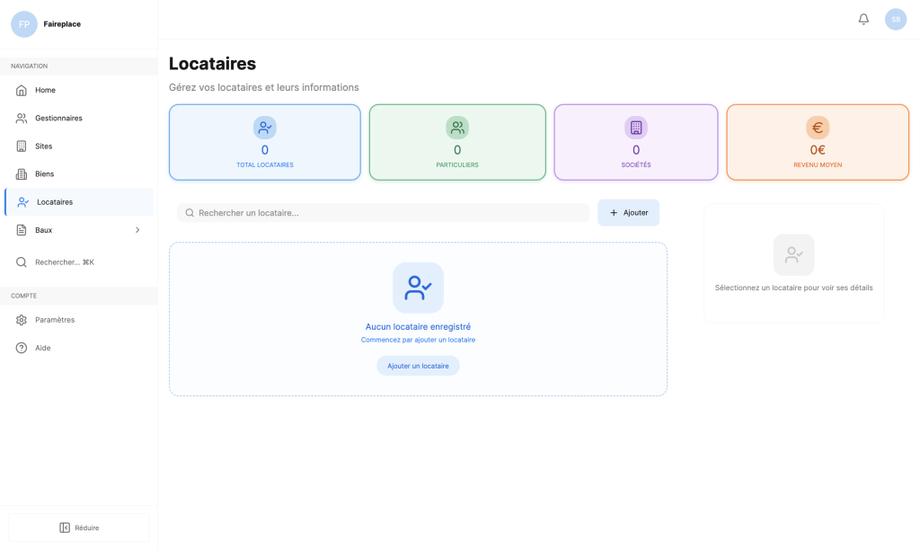 Page de gestion des locataires